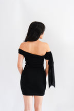 Dearaya Off Shoulder Bodycon Mini Dress in Black