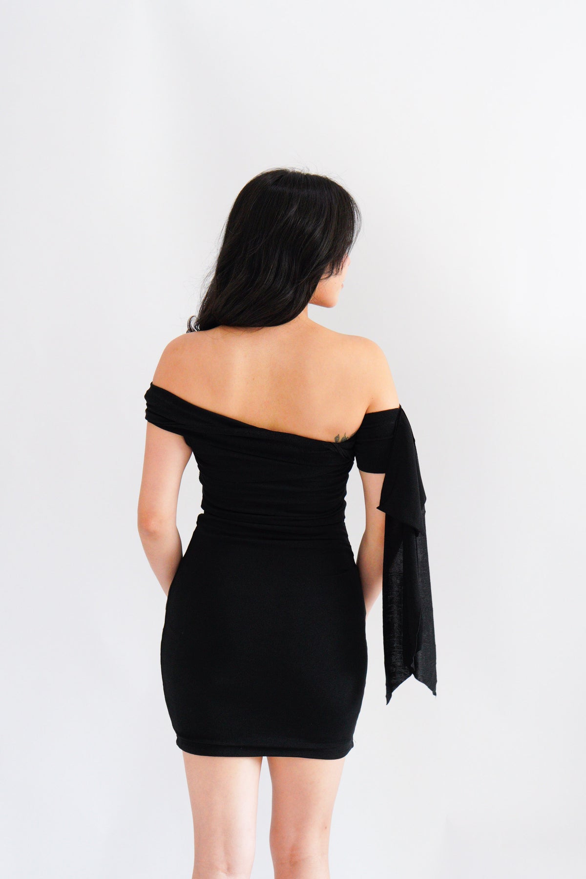 Dearaya Off Shoulder Bodycon Mini Dress in Black