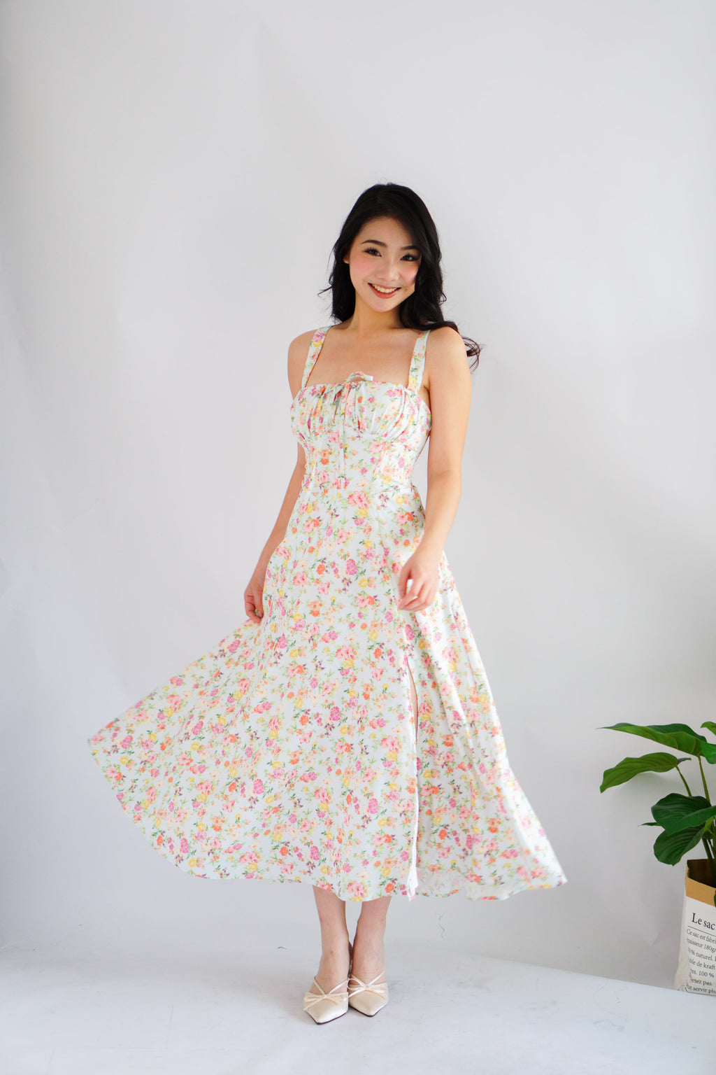Wish Her Love Corset Maxi A-Line Floral Dress in Light Blue