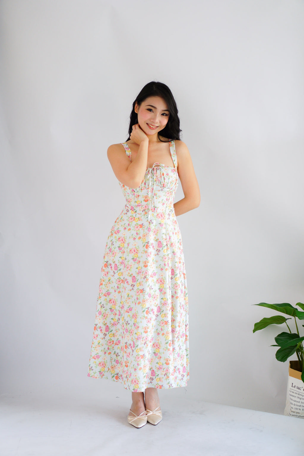 Wish Her Love Corset Maxi A-Line Floral Dress in Light Blue