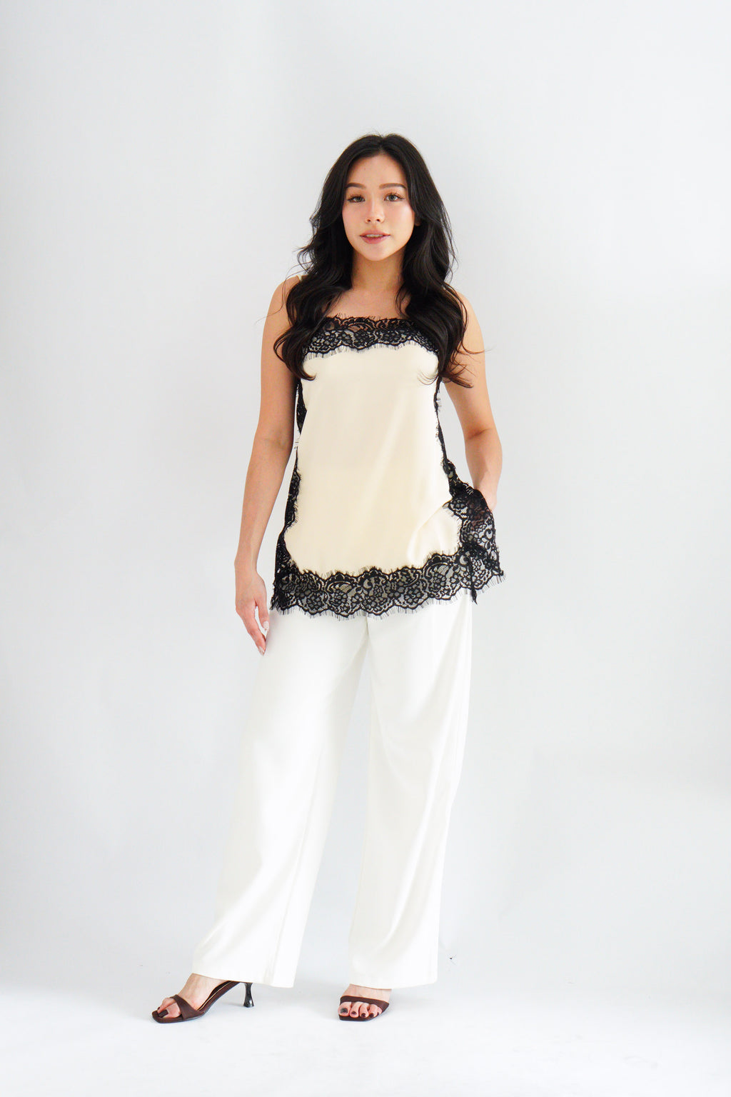 Zolini Lace Camisole Top in Cream