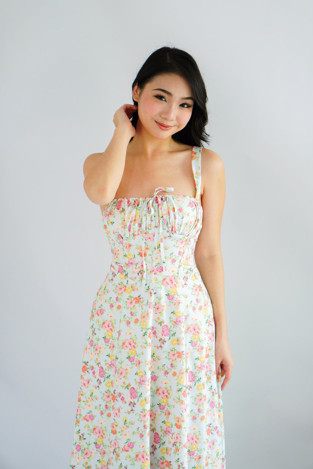 Wish Her Love Corset Maxi A-Line Floral Dress in Light Blue