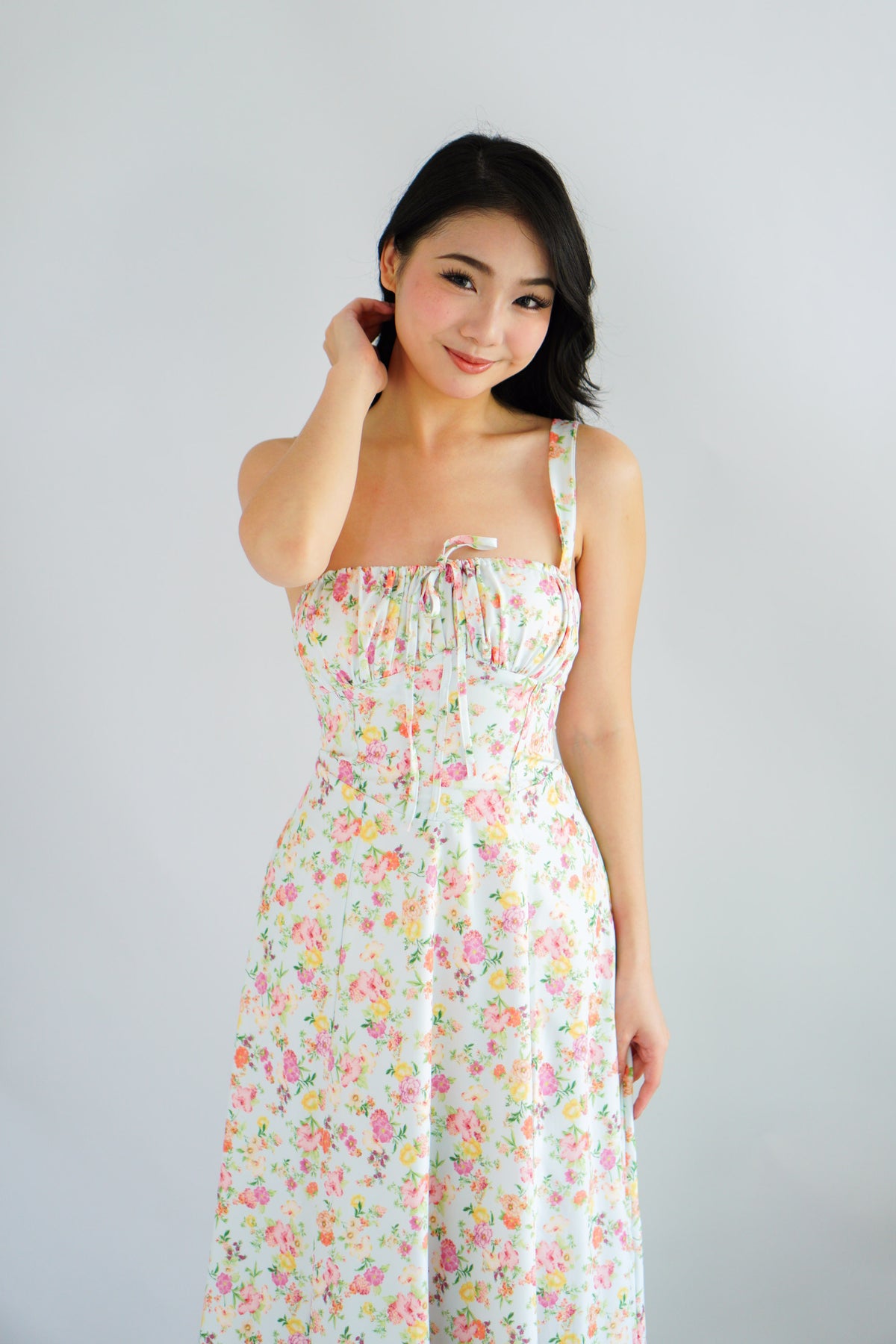Wish Her Love Corset Maxi A-Line Floral Dress in Light Blue