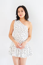 Lovynne Polkadot Toga Mini Layered Dress in White