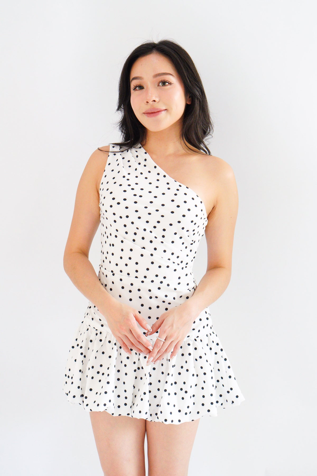 Lovynne Polkadot Toga Mini Layered Dress in White