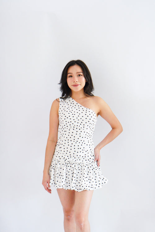 Lovynne Polkadot Toga Mini Layered Dress in White