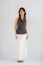 Polaine Cowl Neck Backless Halter Top in Grey