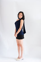 Sarana High Neck Self Tie Choker Top in Dark Blue