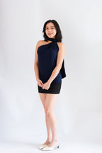 Sarana High Neck Self Tie Choker Top in Dark Blue
