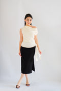 Yira Cowl Neck Ruched Side Tie Top in Cream