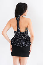 Lizz Halter V Neck Polkadot Top in Black