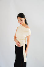 Yira Cowl Neck Ruched Side Tie Top in Cream