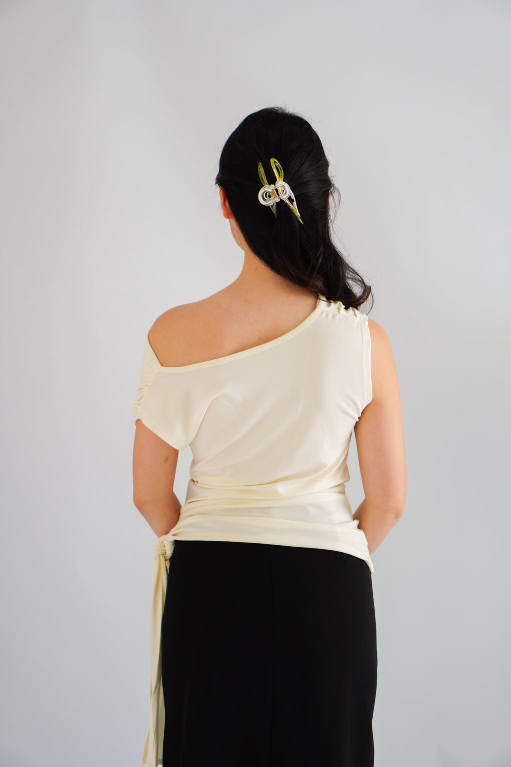 Yira Cowl Neck Ruched Side Tie Top in Cream