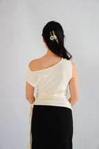 Yira Cowl Neck Ruched Side Tie Top in Cream