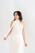 Sarana High Neck Self Tie Choker Top in White