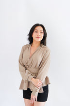 Raiya Self Wrap Long Sleeve Top in Khaki