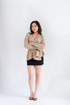 Raiya Self Wrap Long Sleeve Top in Khaki