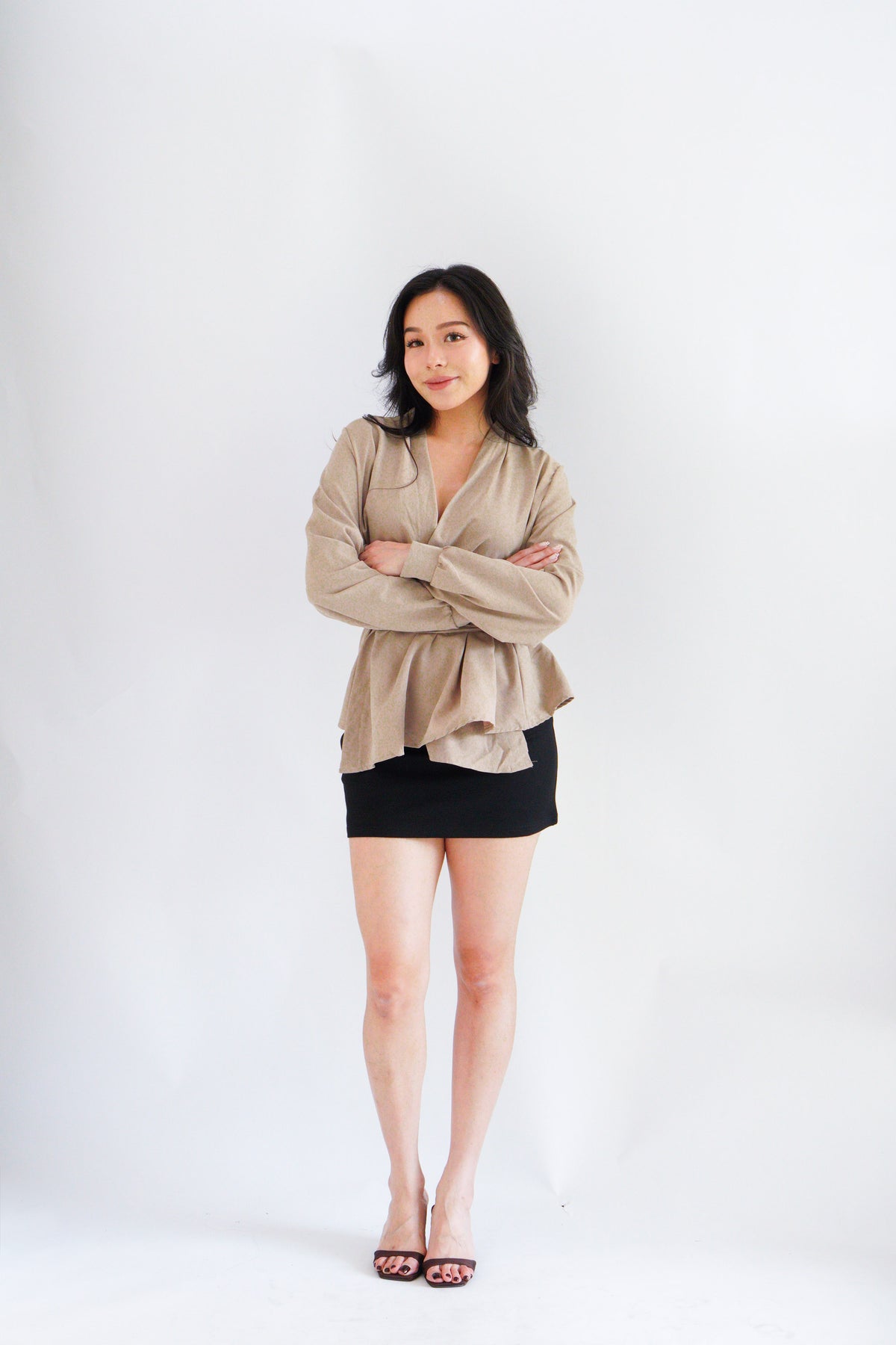 Raiya Self Wrap Long Sleeve Top in Khaki