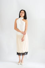 Sarana High Neck Self Tie Choker Top in White
