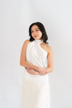 Sarana High Neck Self Tie Choker Top in White