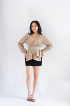 Raiya Self Wrap Long Sleeve Top in Khaki