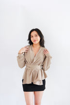 Raiya Self Wrap Long Sleeve Top in Khaki