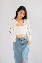 Christabelle Polkadot Knit Cardigan in White