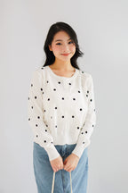 Christabelle Polkadot Knit Cardigan in White