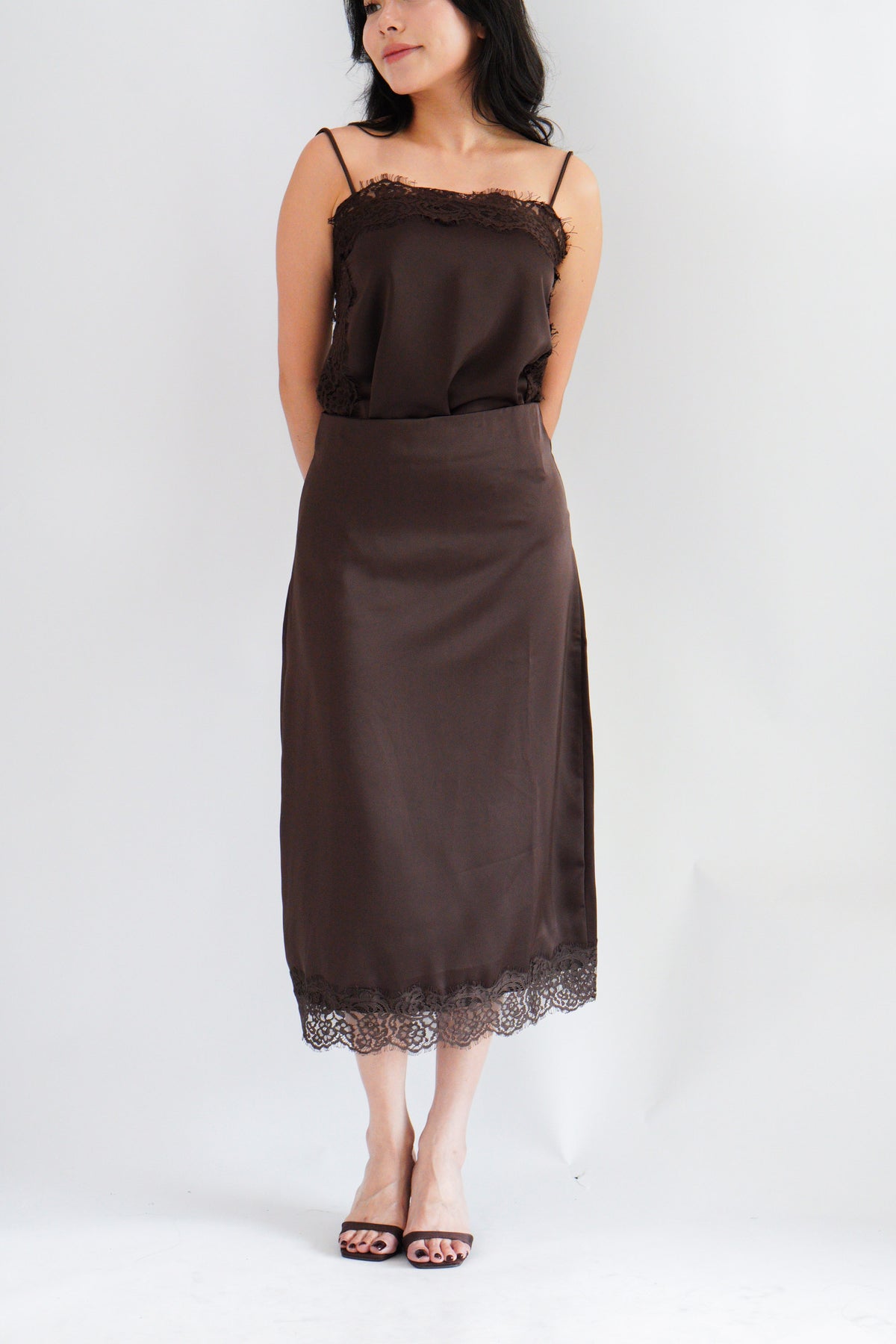 Zolini Lace Skirt in Dark Brown