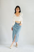 Christabelle Polkadot Knit Cardigan in White