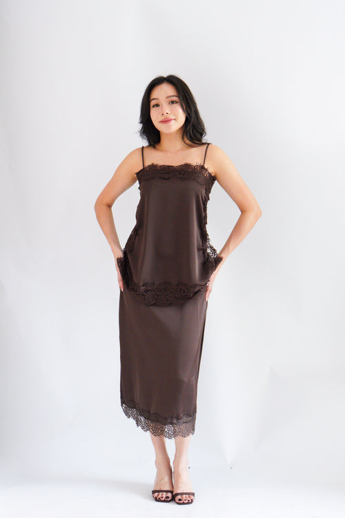 Zolini Lace Skirt in Dark Brown