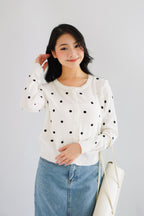 Christabelle Polkadot Knit Cardigan in White