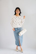 Christabelle Polkadot Knit Cardigan in White