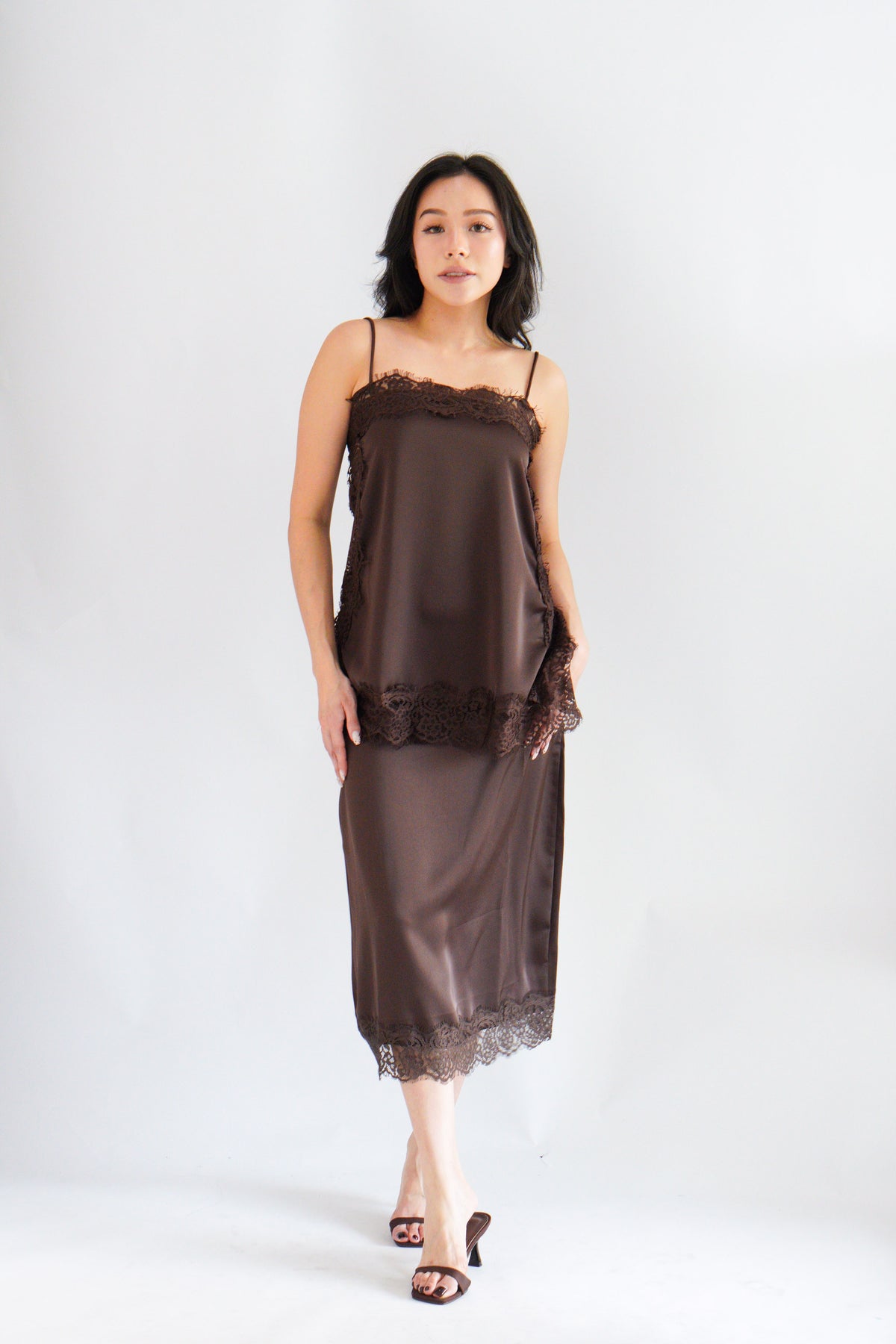Zolini Lace Skirt in Dark Brown