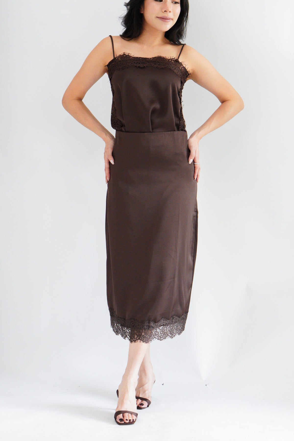 Zolini Lace Skirt in Dark Brown