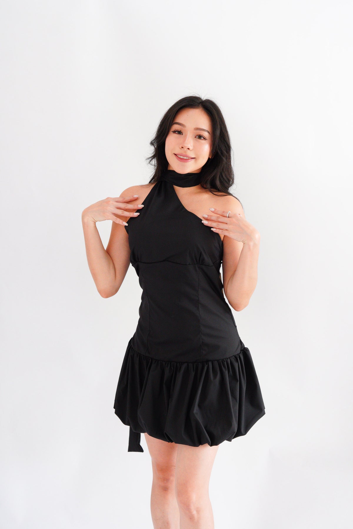 Adria Choker Mini Bubble Dress in Black