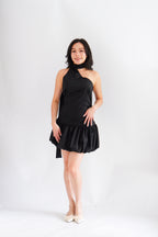 Adria Choker Mini Bubble Dress in Black