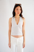 Enva Self Tied Halter Neck Polkadot Top in White