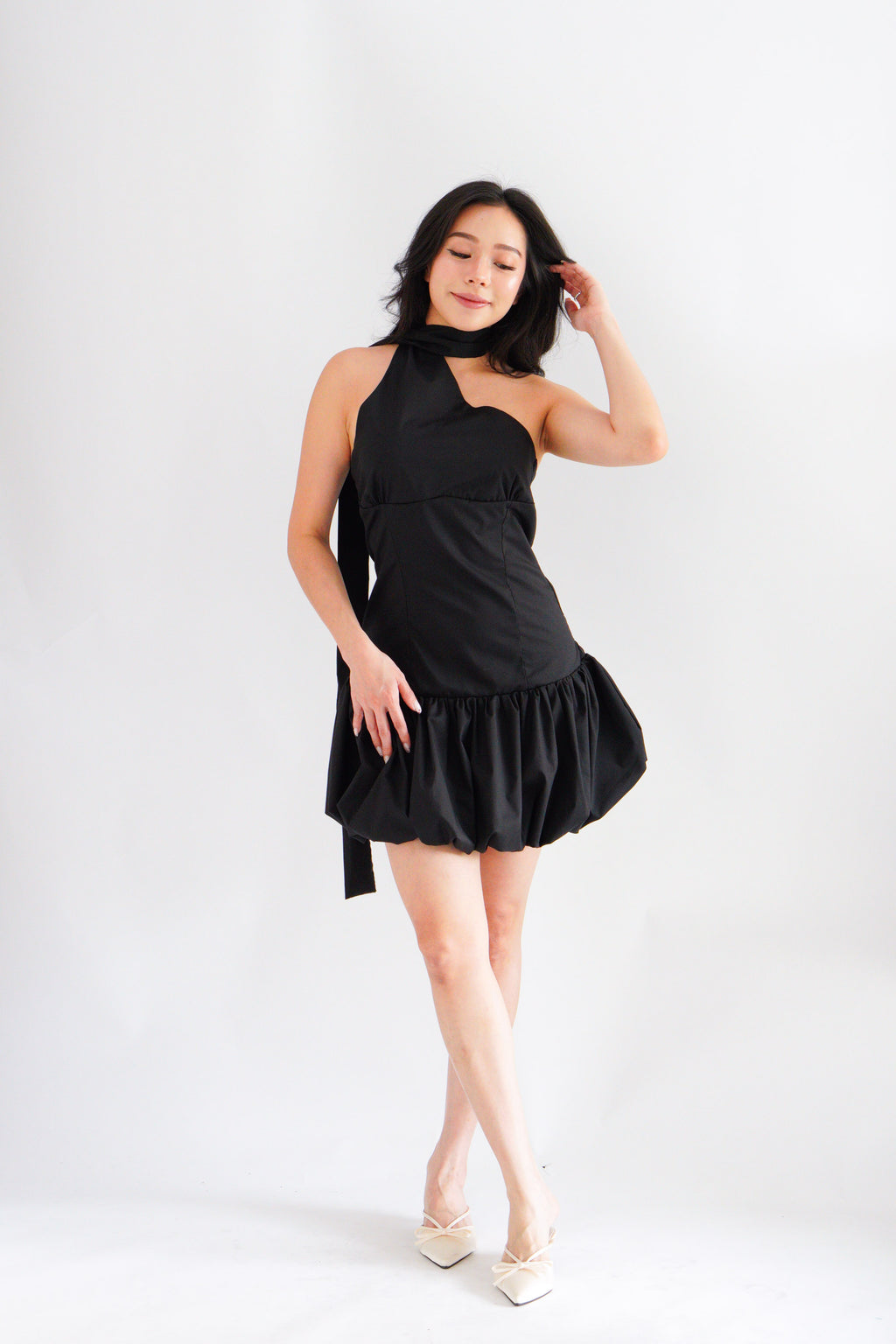Adria Choker Mini Bubble Dress in Black