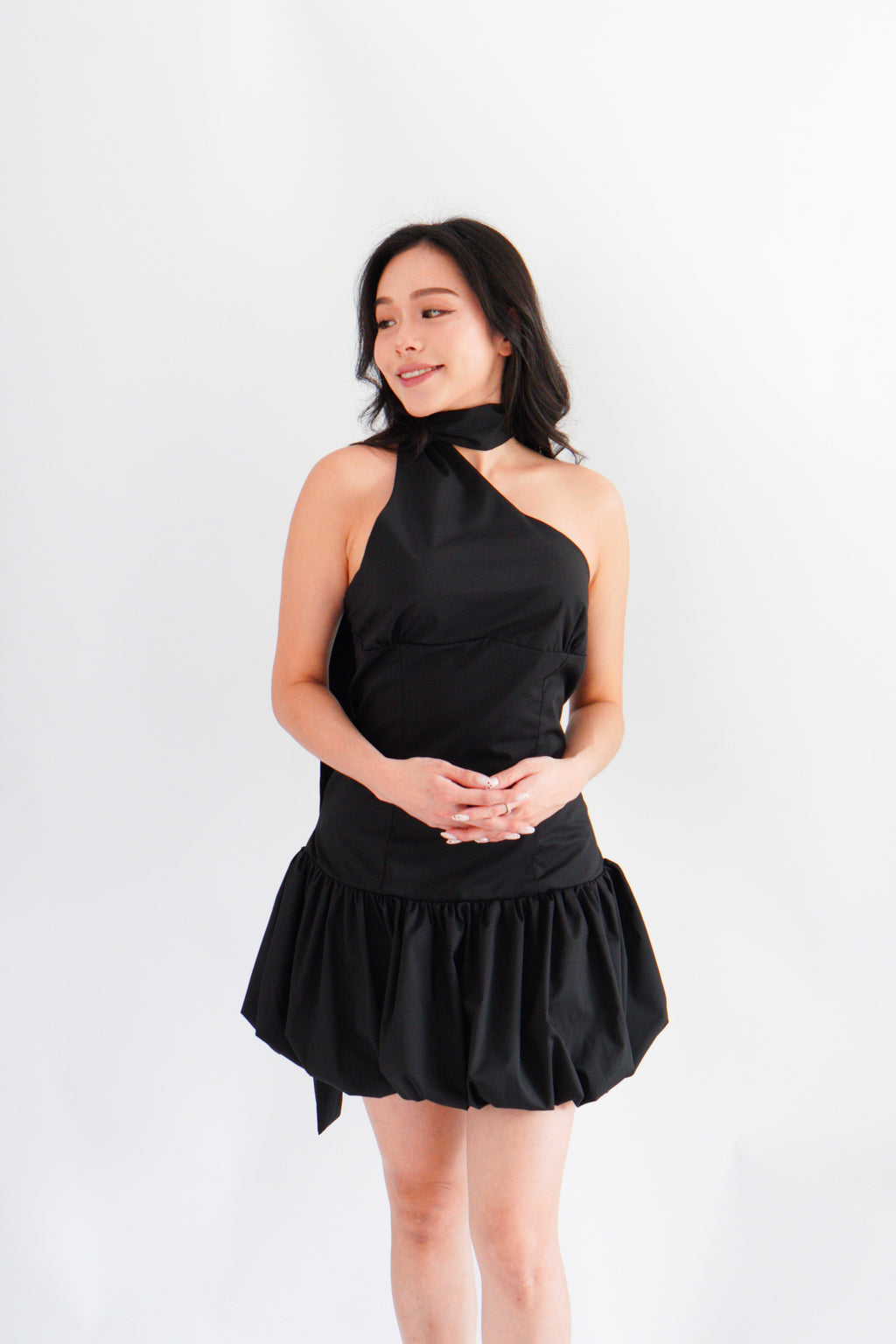 Adria Choker Mini Bubble Dress in Black