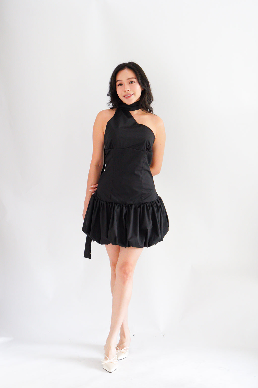 Adria Choker Mini Bubble Dress in Black
