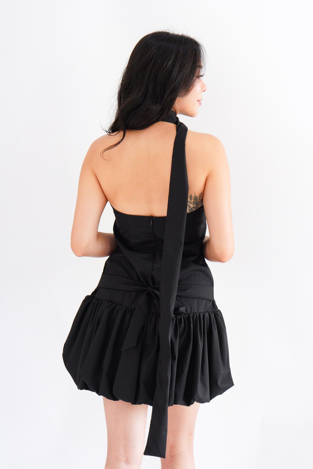 Adria Choker Mini Bubble Dress in Black