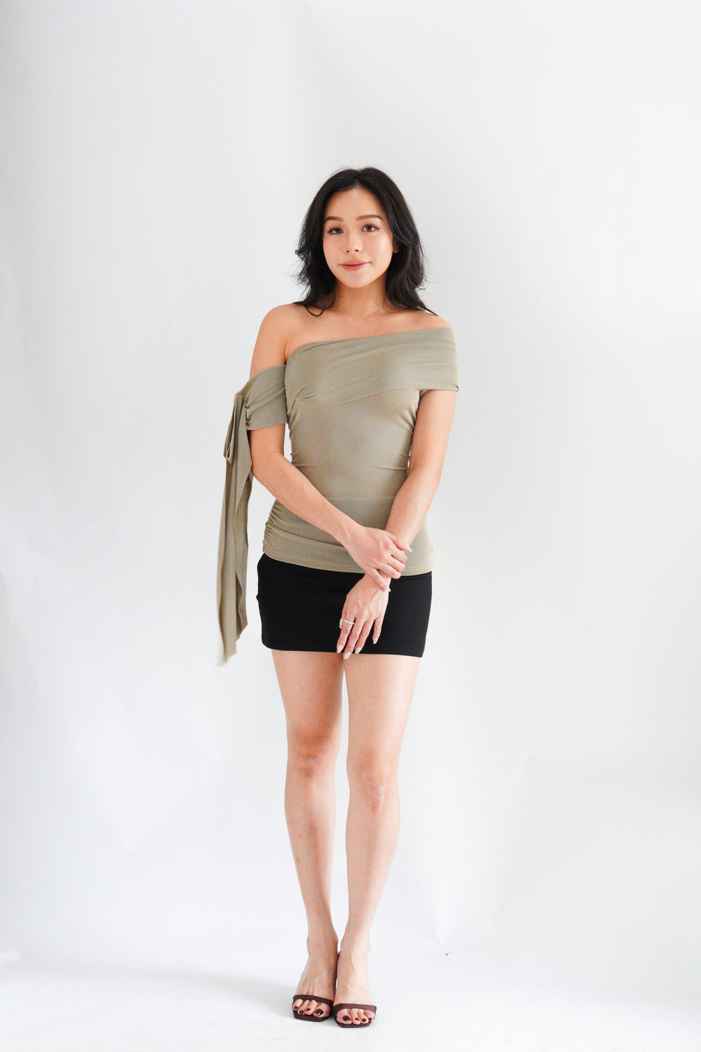 Baby Feraya Off Shoulder Toga Top in Khaki