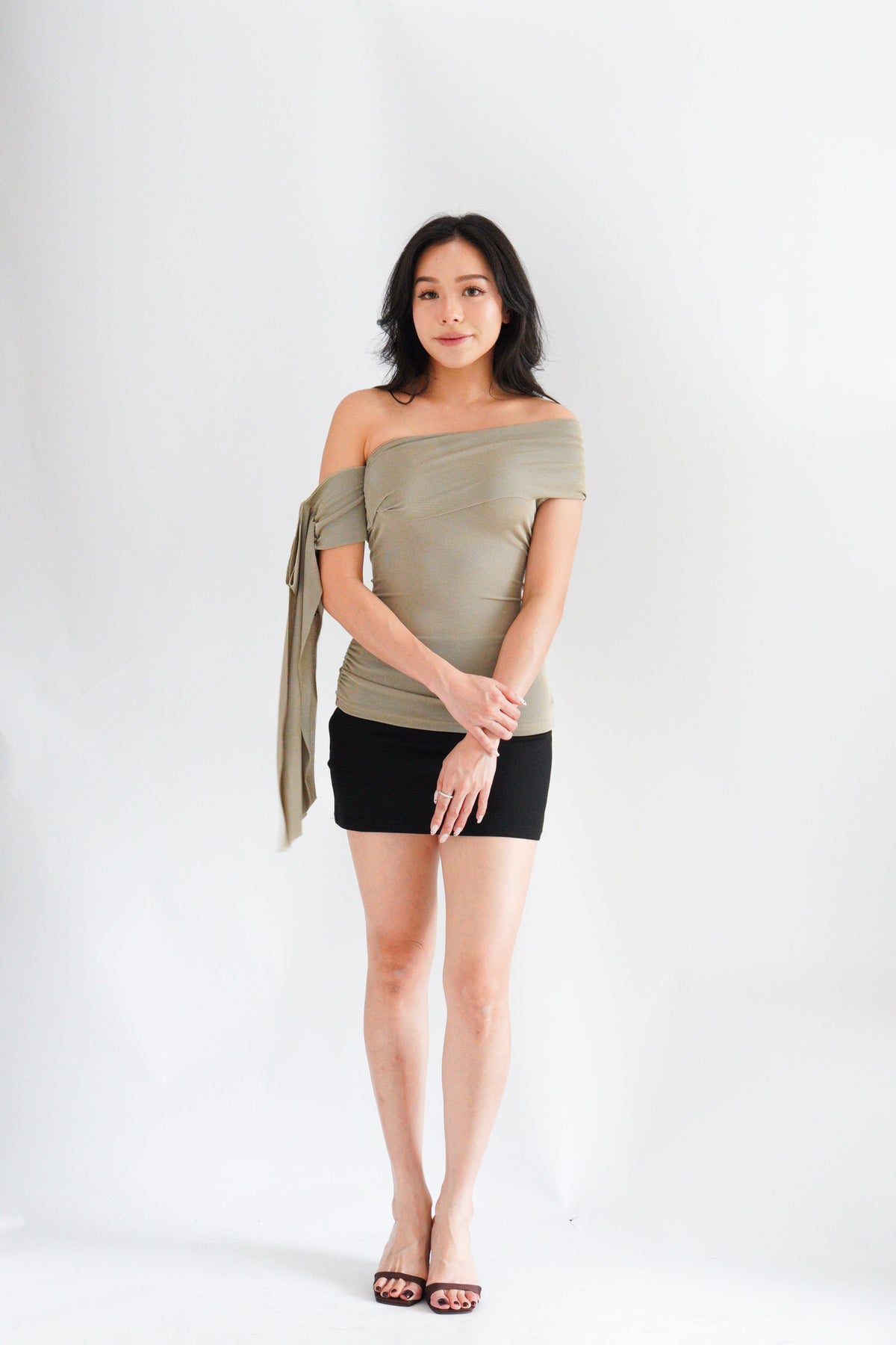Baby Feraya Off Shoulder Toga Top in Khaki
