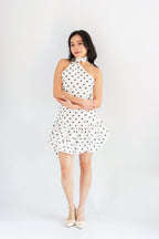 Adria Choker Mini Bubble Dress in White Polkadot
