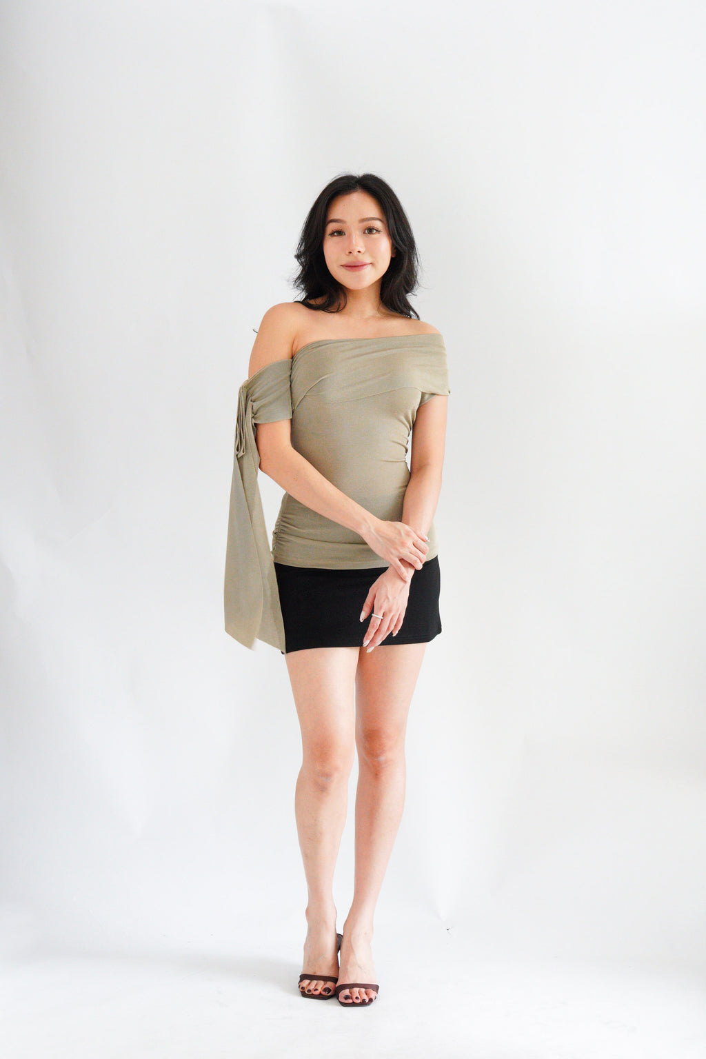 Baby Feraya Off Shoulder Toga Top in Khaki