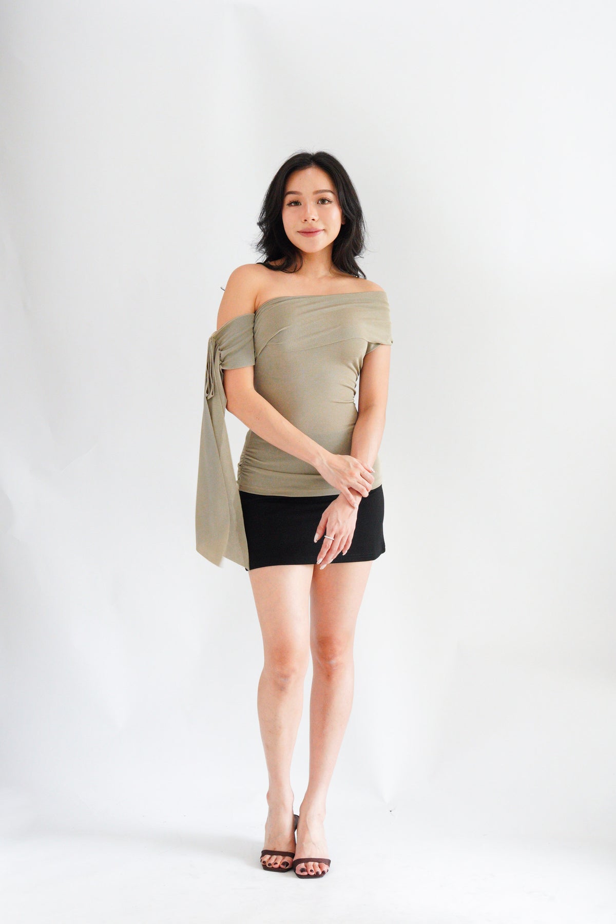 Baby Feraya Off Shoulder Toga Top in Khaki