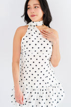 Adria Choker Mini Bubble Dress in White Polkadot