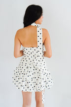 Adria Choker Mini Bubble Dress in White Polkadot