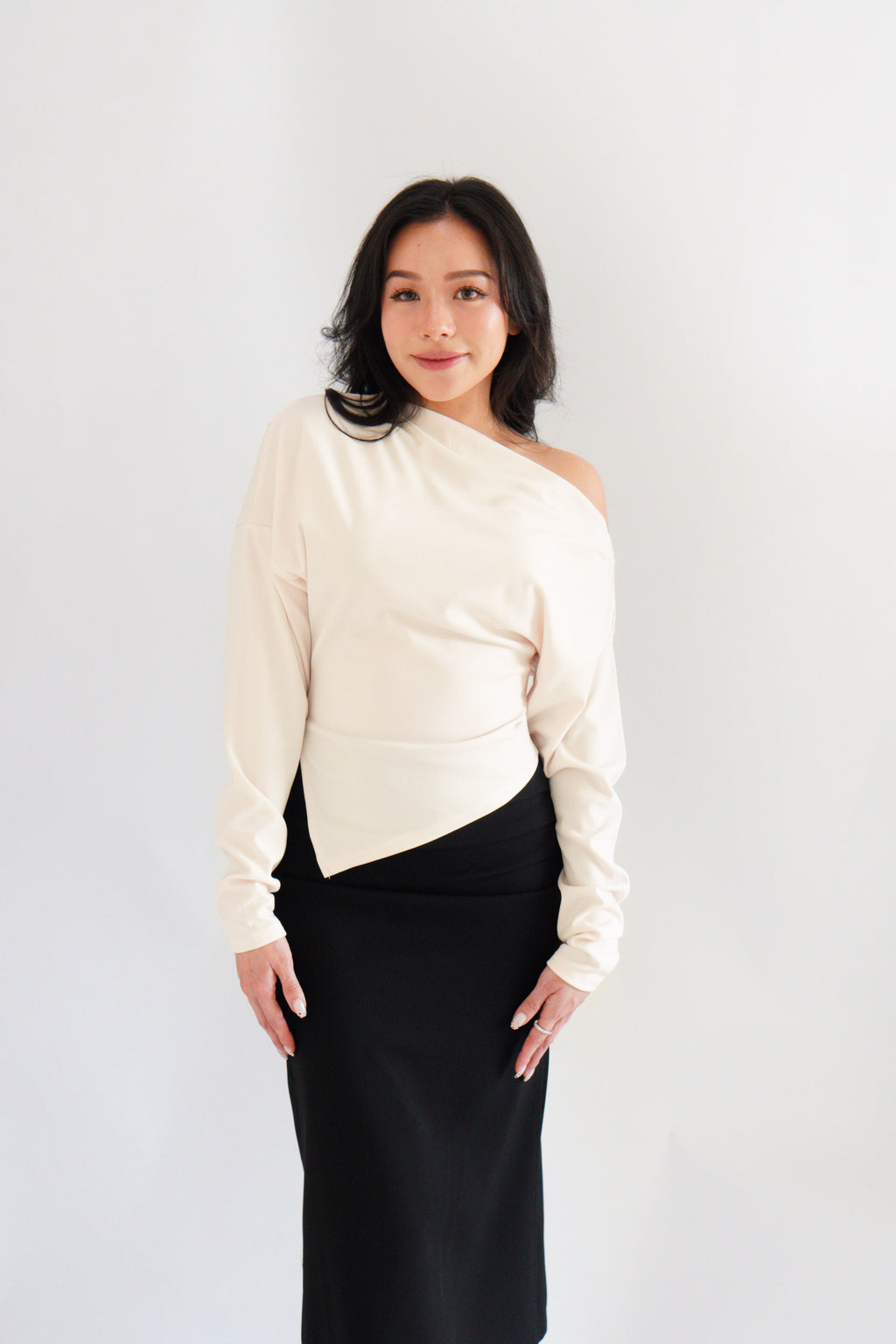 Kesha Long Sleeve Toga Top in Beige